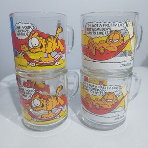 Vtg McDonald's Glass Coffee Mug Garfield Odie Collectible Cups Lot Of 4